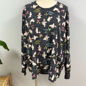 NWT Cherokee Scrub Jacket Plus 5x Pewter Gray Llama Yoga Pose Snap Front Scrubs